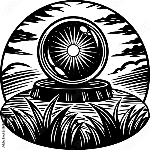 Seamless vector illustration of a black geometric mandala flower pattern with abstract floral ornament elements in a vintage sun shape design for a circular tattoo or wallpaper decoration texture