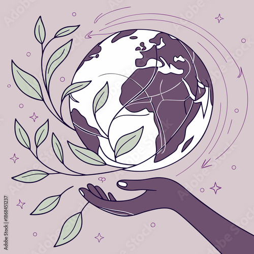 Abstract floral nature design featuring a blue flower pattern with leaf elements and a butterfly silhouette for a summer art wallpaper illustration