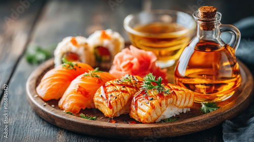 Sushi saki Japanese sake bo...