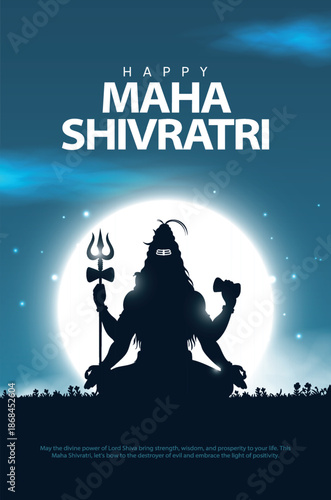Happy maha Shivratri, a Hindu festival celebrated of lord shiva night. Creative vector illustration design with silhouette of lord shiva and trishul.