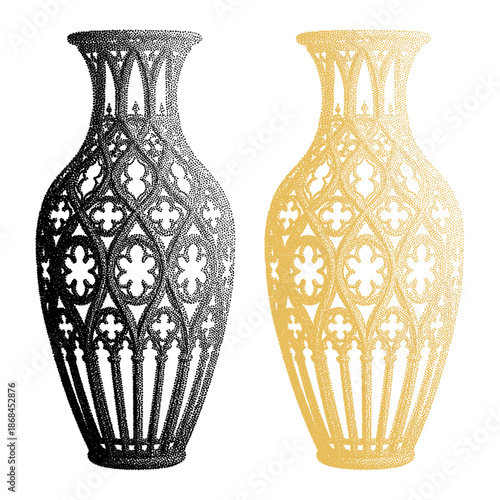elegant black and gold ornate vases with intricate gothic patterns