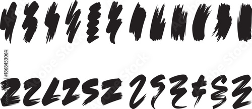 Handwritten brush stroke alphabet and numbers set in black color