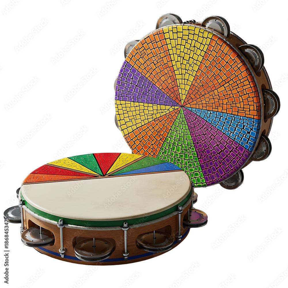 Obraz premium A colorful pair of tambourines on transparent background