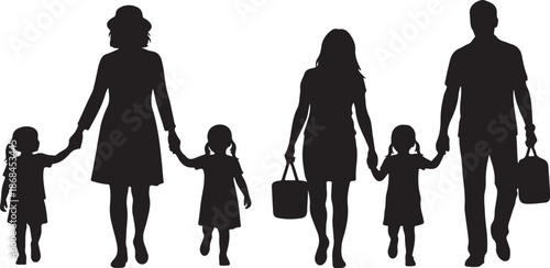 Silhouette of family walking together in unity and love