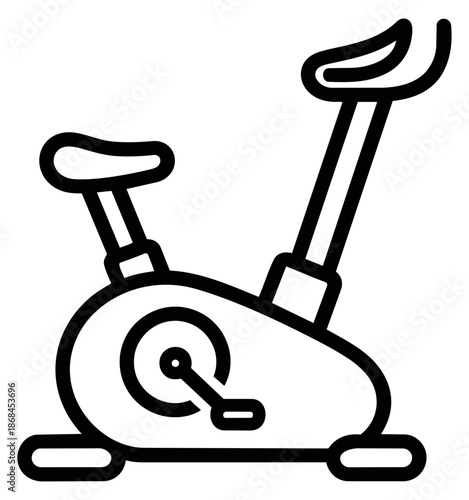 Line art illustration of a stationary bike depicting a fitness activity for gym or home workouts
