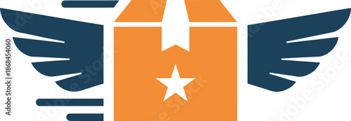 Vibrant winged package icon with star symbol
