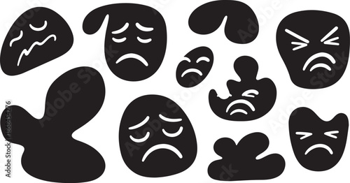 Various Sad and Angry Emotions Silhouette Faces Set