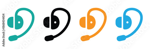 Vibrant headset icons in four colors for customer support. Ear vector icon, hearing symbol. Simple, flat design for web or mobile app, Hearing aid set provides accessible audio solutions today.