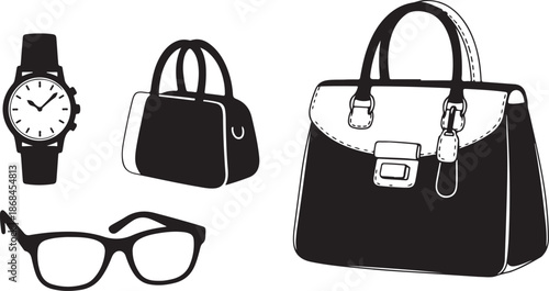 Fashion Accessories Illustration Set Black and White