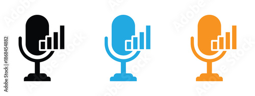Icon of Microphone with Sound Level Indicator. Colorful microphone icons for podcasting and audio recording. 