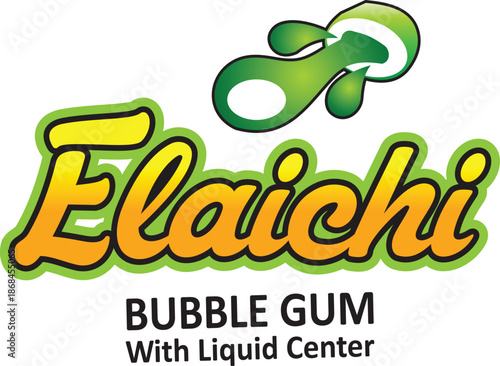 Elaichi bubble gum logo design for packaging with liquid center text below it
