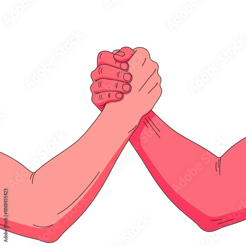 Two arms wrestling or shaking hands in a competitive or friendly gesture