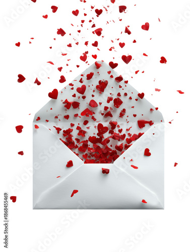 An open envelope overflowing with a cascade of vibrant, red hearts
