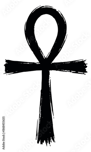 Hand drawn brush stroke illustration of an ankh symbol depicting ancient egyptian life and immortality for spiritual and cultural projects