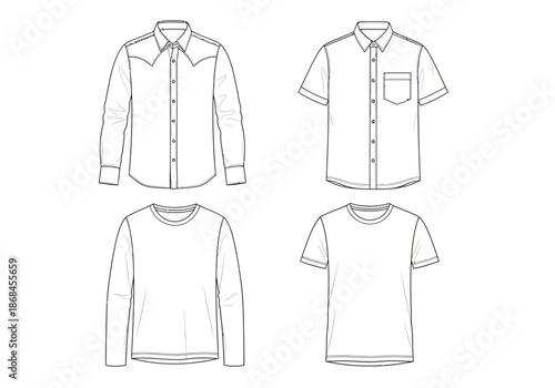 Line drawings of various shirts and tops