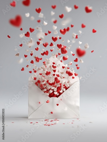 An open envelope overflowing with a cascade of hearts, a visual poem to romance and affection
