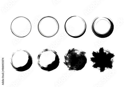 Collection of black and white circle brush strokes
