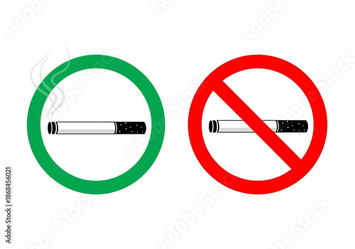 Smoking allowed and prohibited signs with cigarettes