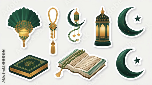 Ramadan Kareem stickers with Islamic symbols and decorations