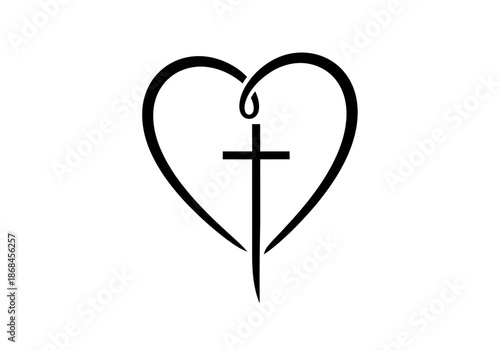 Black heart with a cross inside representing love and faith