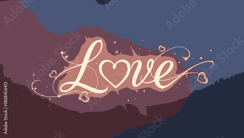 Romantic Love Illustration with Heart and Swirls.