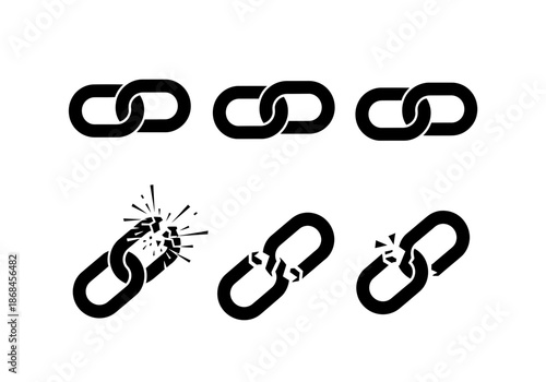 A set of black chain links with one broken link