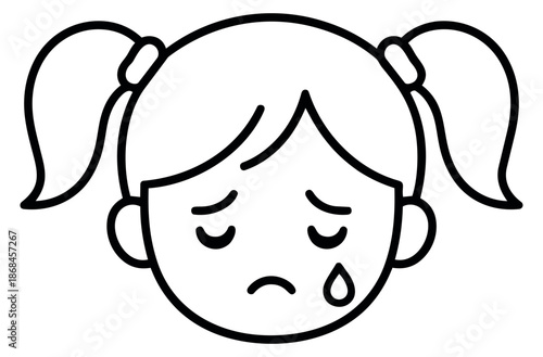 Line art illustration of a girl's face depicting a crying expression for emotional concepts