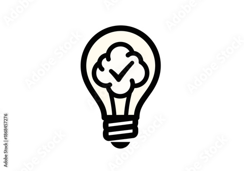 Black light bulb icon with checkmark inside