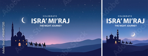 Isra miraj night journey background for poster, flyer, social media template design
