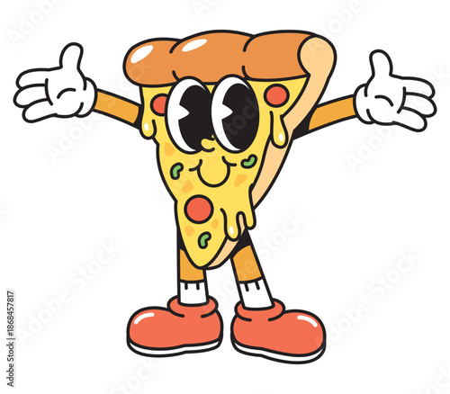 Cute Pizza Slice Cartoon Mascot with Open Arms
