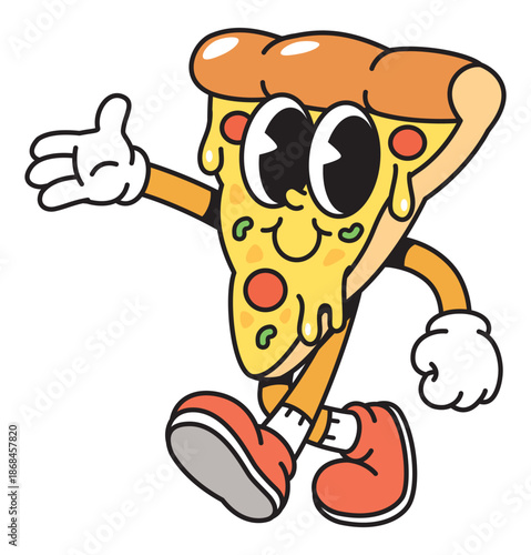 Cute Pizza Slice Cartoon Mascot Character Walking Pose