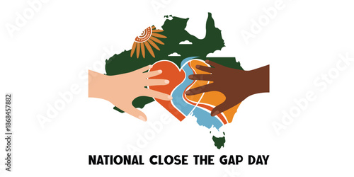 National Close the Gap Day Australia Map with Hands and Heart Reconciliation Vector