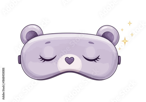 Purple bear sleep mask on a with stars and a heart