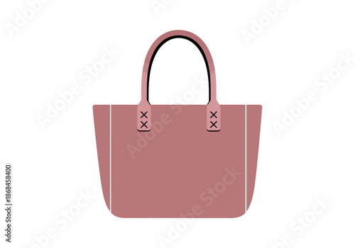 A pink leather handbag with white stripes and handles