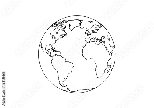 A black line drawing of the earth from space