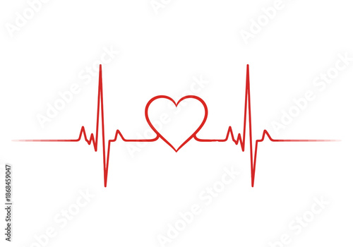 Red heart rate line with heartbeat rhythm on for medical