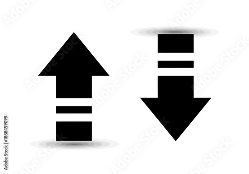 Black arrows pointing up and down with horizontal lines