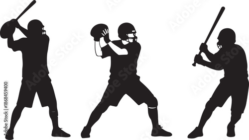 Baseball Players in Various Swinging Poses Silhouette