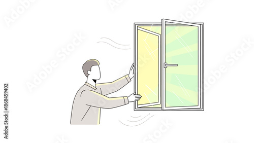 Man opening window for fresh air
