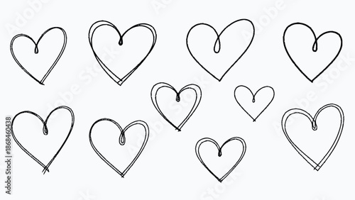 Collection of simple black and white heart shapes.