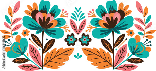 Valentine's day floral art with colorful flowers and leaves