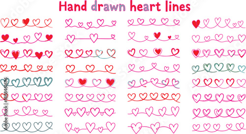 Valentine's day hand drawn heart line illustrations for love and romance