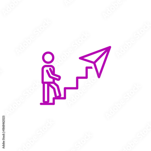 Person climbing stairs with kite isolated on transparent background