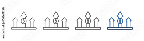
outline icon set competitive advantage with three up arrows and money design