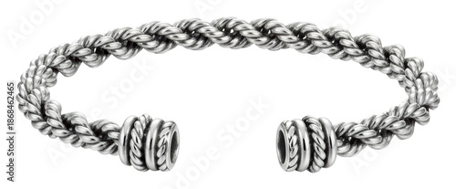 Unique silver twisted bracelet jewelry store product display urban isolated on transparent background