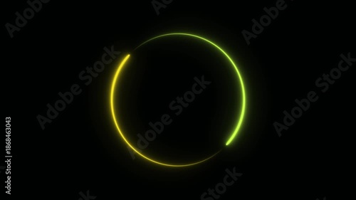 Bright neon circular line frame repetitive animation on black background. Neon light trail circle- Gradient neon circle frame loading icon animation. Cyan circle glow border concept blinking lines.