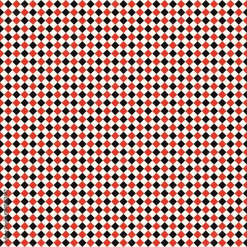 Seamless Red Black and White Harlequin Diamond Geometric Pattern