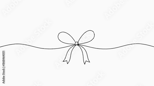 Simple black line drawing of a bow on a ribbon.