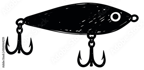 Hand drawn illustration of a fishing lure depicting a fishing tool for recreational fishing