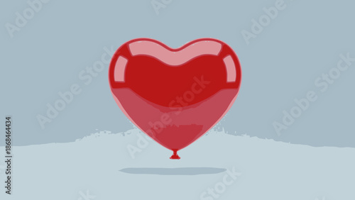 Red heart shaped balloon on a light blue background.